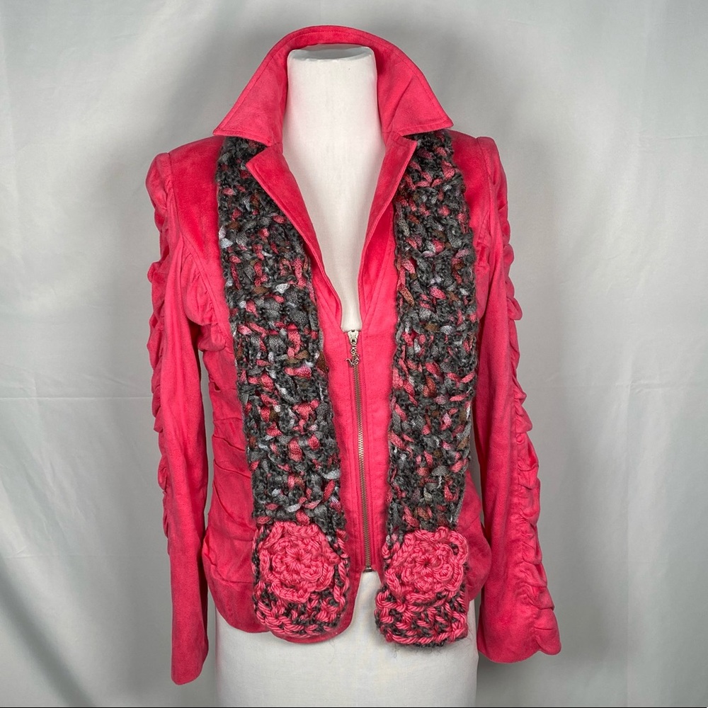 Bracha Outerwear Pink Ultra Suede casual Jacket with knitted scarf